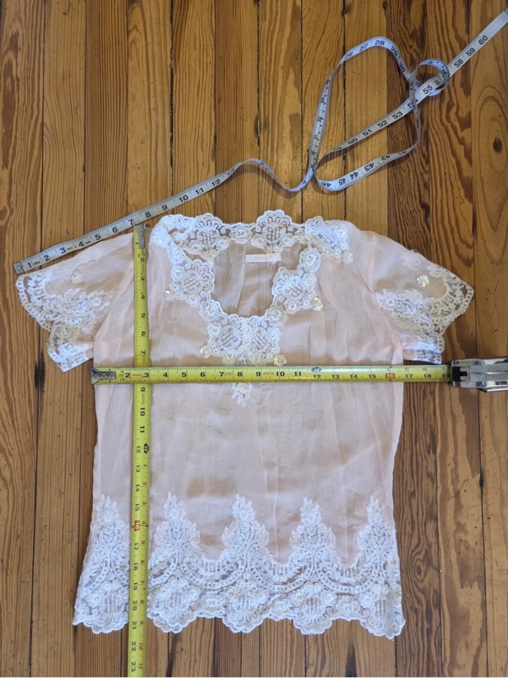 Ossira Sheer Lace-Trim Pink Blouse with Scalloped Hem - Picture 4 of 5